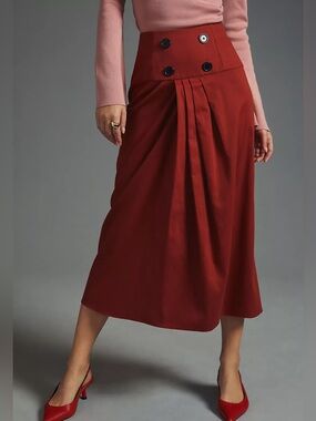 Atsu Anthropologie Pleated Skirt in Bronze Size Small NEW Cotton Back Slit